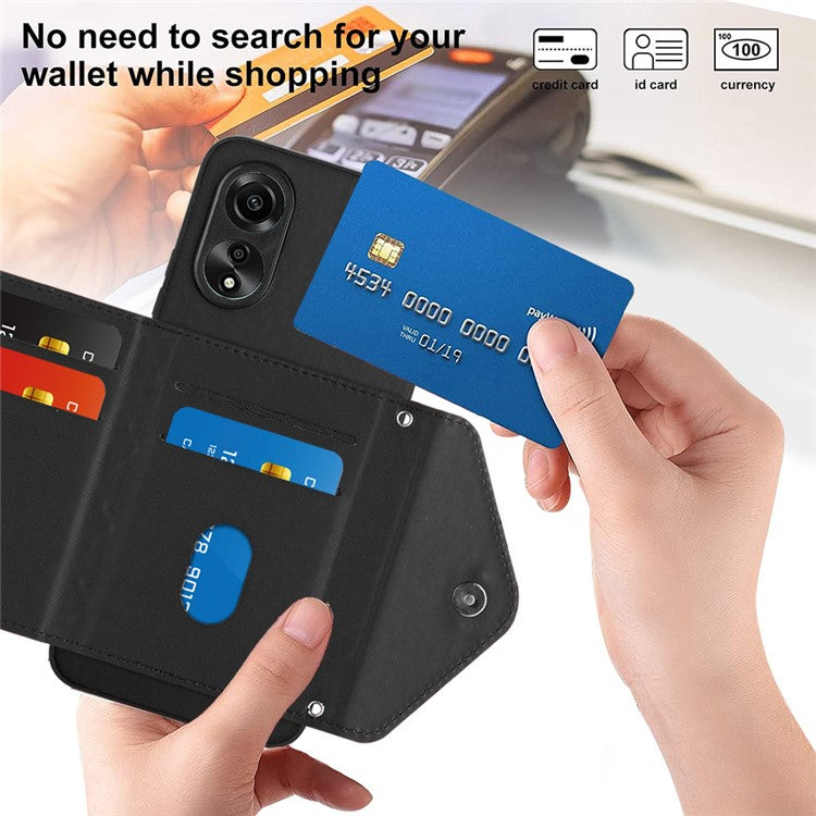 YB Leather Coating Series-8 for Oppo A18 4G / A38 4G Case Card Holder Phone Cover RFID Blocking Shell - Black