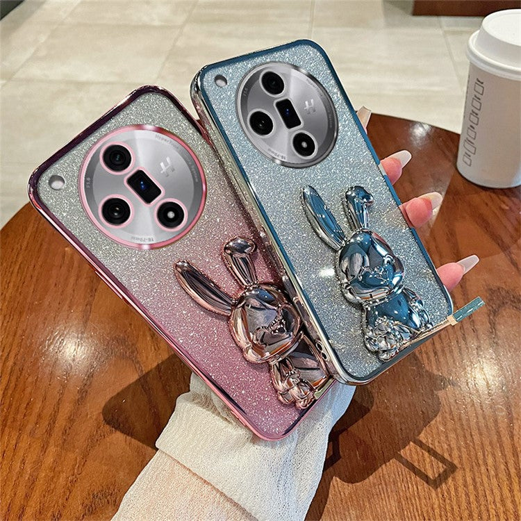 PC+TPU Cover for Oppo Find X7 Pro , Cute Rabbit Drop Resistant Kickstand Cell Phone Case - Silver