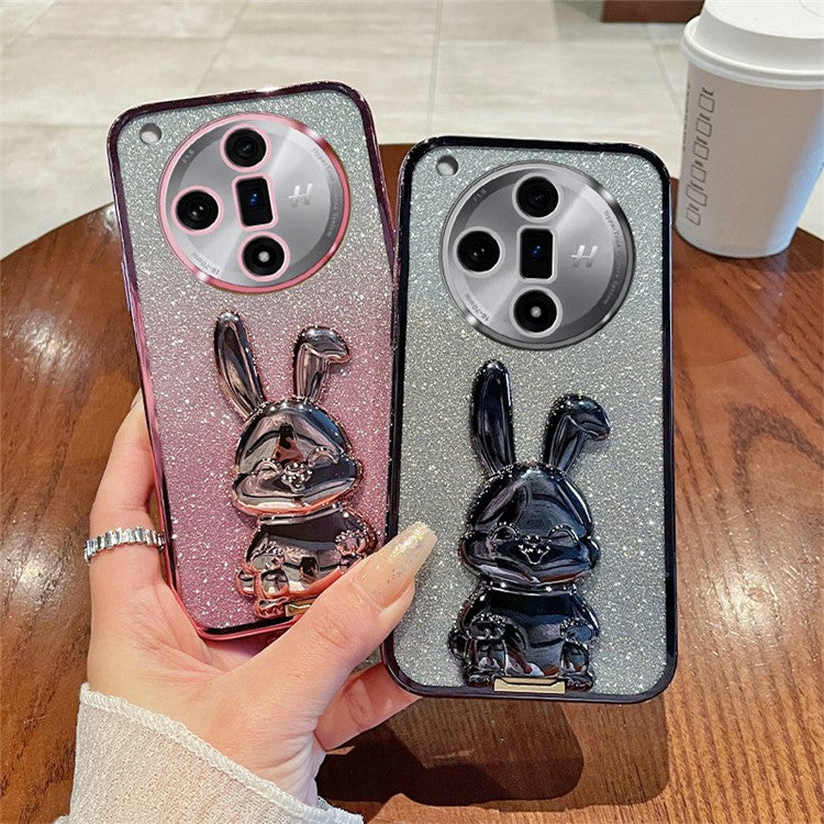 PC+TPU Cover for Oppo Find X7 Pro , Cute Rabbit Drop Resistant Kickstand Cell Phone Case - Pink