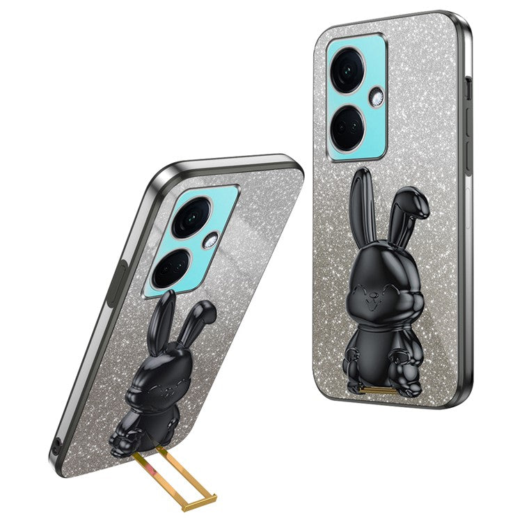 For OnePlus Nord CE3 5G / Oppo K11 5G Cartoon Rabbit Cover Support Kickstand Phone Protective Case - Black