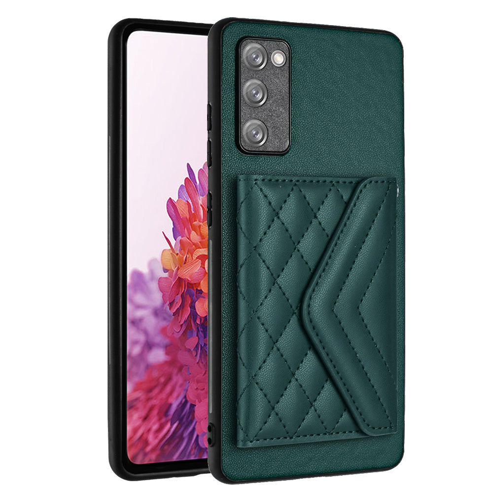 YB Leather Coating Series-8 For Samsung Galaxy S20 FE / S20 FE 5G / S20 Lite / S20 FE 2022 Case Card Bag Phone Cover - Green