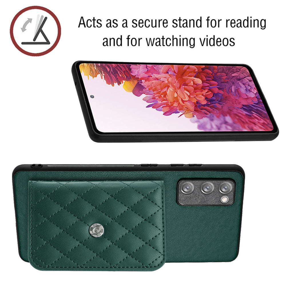 YB Leather Coating Series-8 For Samsung Galaxy S20 FE / S20 FE 5G / S20 Lite / S20 FE 2022 Case Card Bag Phone Cover - Green