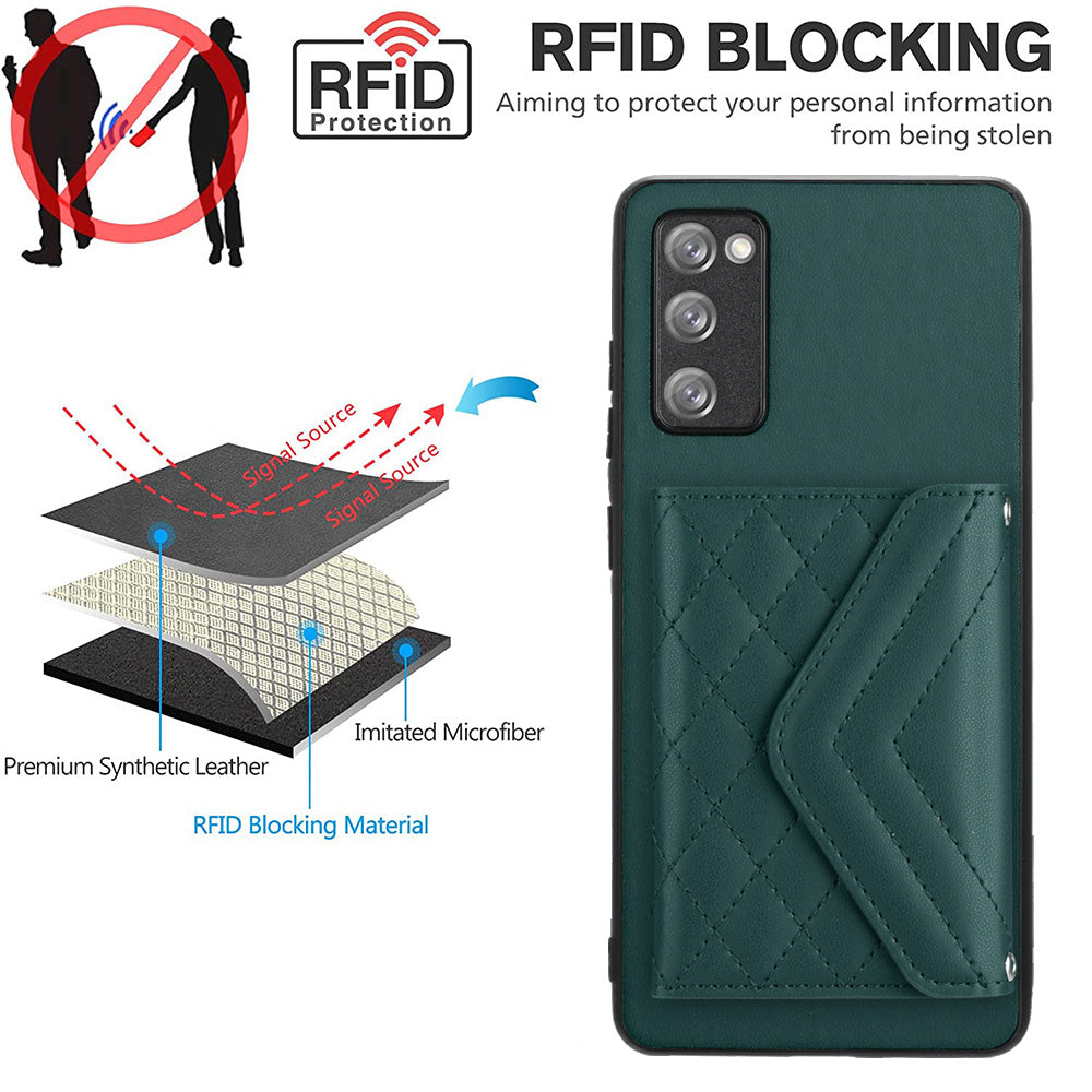 YB Leather Coating Series-8 For Samsung Galaxy S20 FE / S20 FE 5G / S20 Lite / S20 FE 2022 Case Card Bag Phone Cover - Green