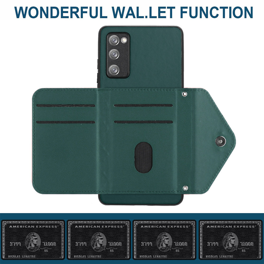 YB Leather Coating Series-8 For Samsung Galaxy S20 FE / S20 FE 5G / S20 Lite / S20 FE 2022 Case Card Bag Phone Cover - Green