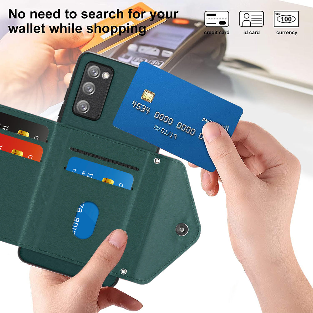 YB Leather Coating Series-8 For Samsung Galaxy S20 FE / S20 FE 5G / S20 Lite / S20 FE 2022 Case Card Bag Phone Cover - Green