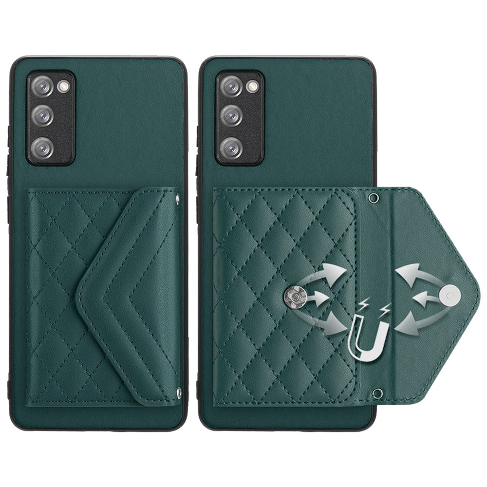 YB Leather Coating Series-8 For Samsung Galaxy S20 FE / S20 FE 5G / S20 Lite / S20 FE 2022 Case Card Bag Phone Cover - Green
