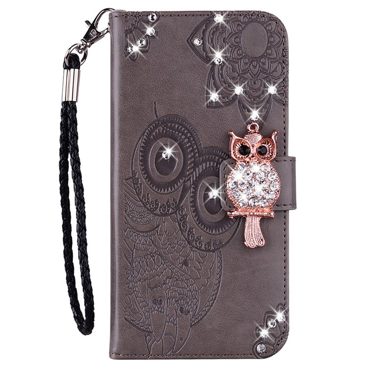 For Samsung Galaxy S24+ Case Rhinestone PU Leather Phone Cover with Wallet Stand - Grey