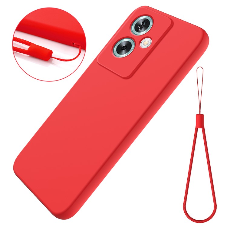 For OnePlus Nord N30 SE 5G Liquid Silicone Case Fiber Lining Phone Cover with Strap - Red
