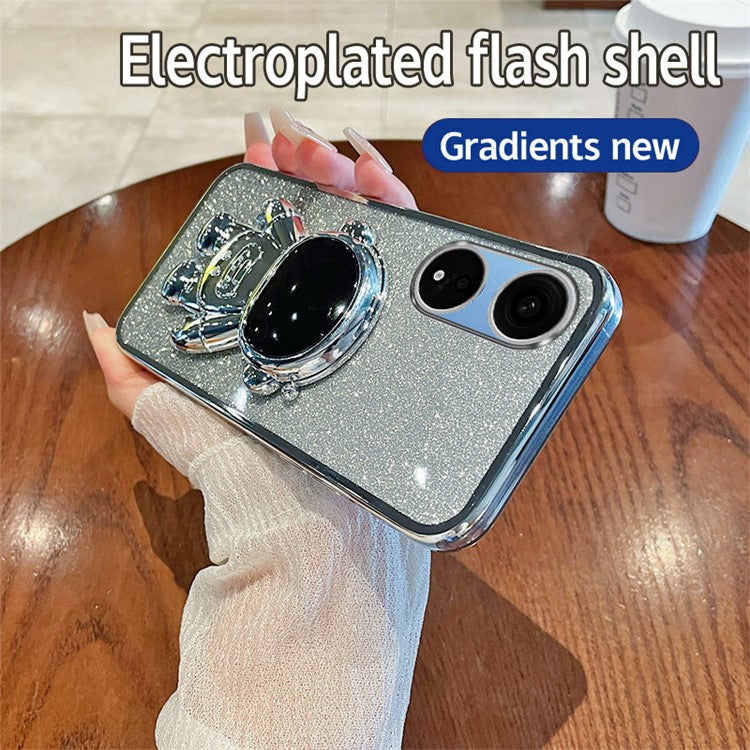 Phone Case for Oppo A1 Pro 5G / Reno8 T 5G PC+TPU Glitter Astronaut Kickstand Cover - Silver