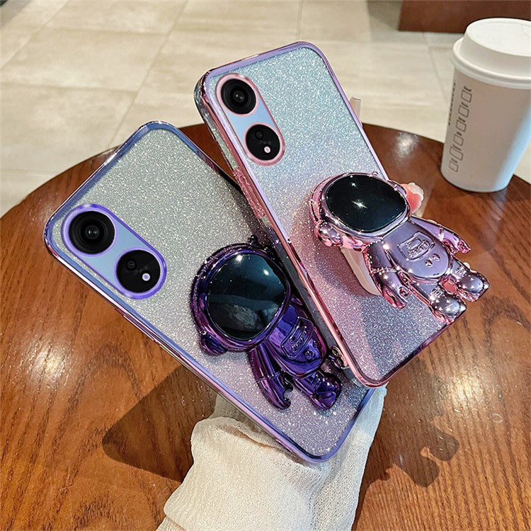 Phone Case for Oppo A1 Pro 5G / Reno8 T 5G PC+TPU Glitter Astronaut Kickstand Cover - Purple