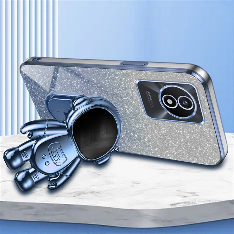 For vivo Y11 (2023) PC+TPU Case with Kickstand Shockproof Cartoon Astronaut Phone Shell - Blue