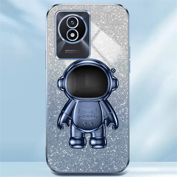 For vivo Y11 (2023) PC+TPU Case with Kickstand Shockproof Cartoon Astronaut Phone Shell - Blue