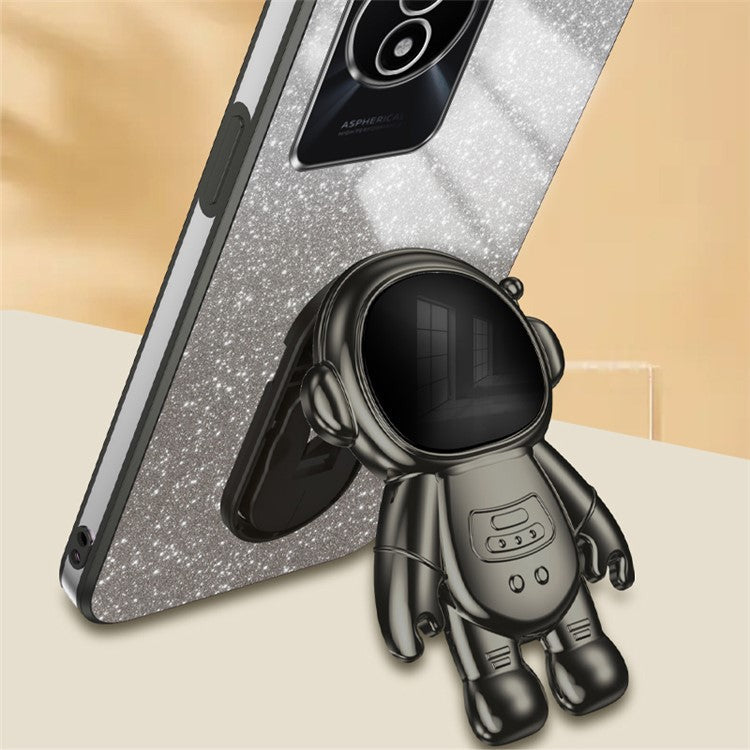 For vivo Y11 (2023) PC+TPU Case with Kickstand Shockproof Cartoon Astronaut Phone Shell - Black