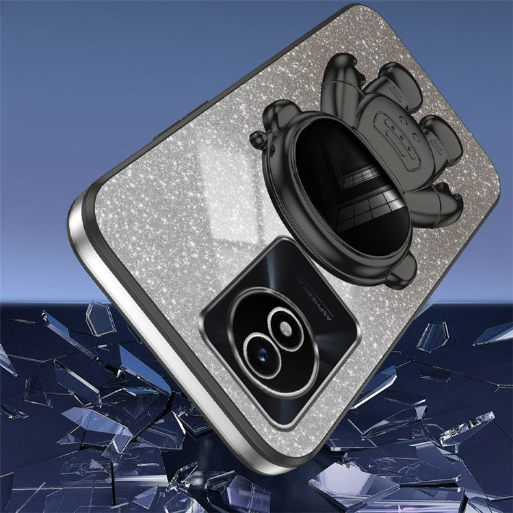 For vivo Y11 (2023) PC+TPU Case with Kickstand Shockproof Cartoon Astronaut Phone Shell - Black