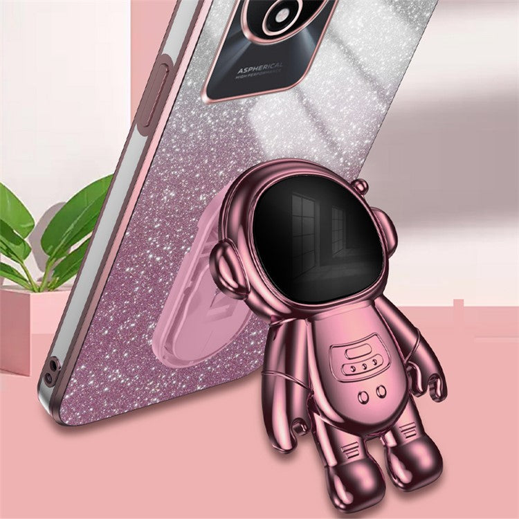 For vivo Y11 (2023) PC+TPU Case with Kickstand Shockproof Cartoon Astronaut Phone Shell - Pink