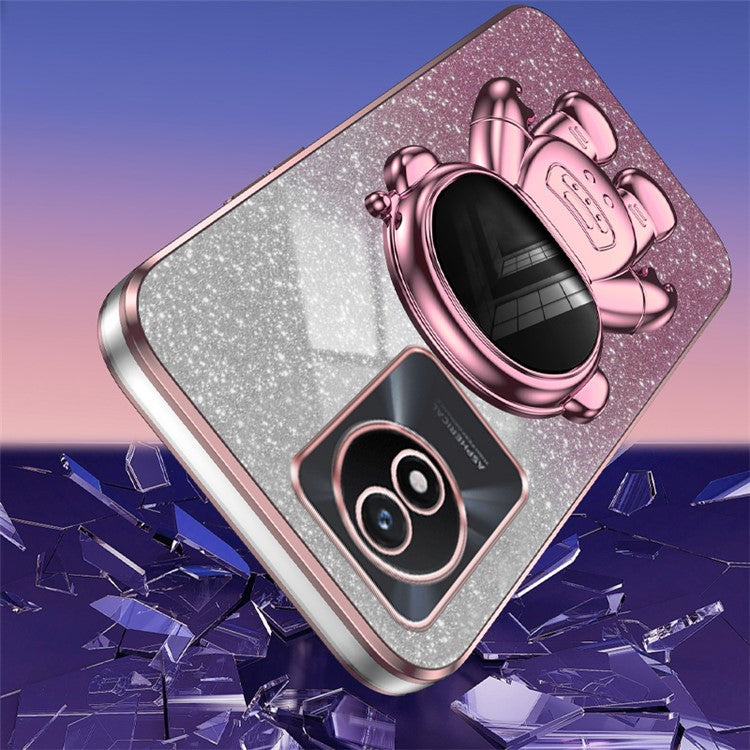 For vivo Y11 (2023) PC+TPU Case with Kickstand Shockproof Cartoon Astronaut Phone Shell - Pink