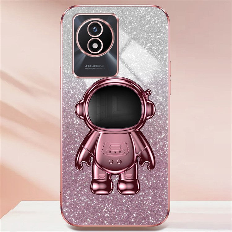 For vivo Y11 (2023) PC+TPU Case with Kickstand Shockproof Cartoon Astronaut Phone Shell - Pink