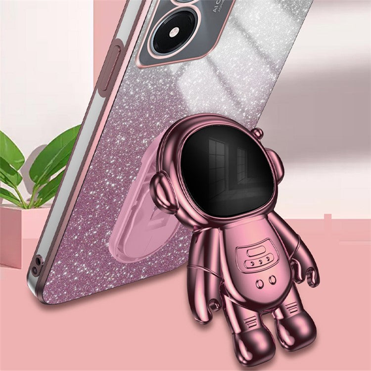 Phone Case for vivo Y02s 4G Astronaut Kickstand PC+TPU Cover Slim-Fit Phone Shell - Pink