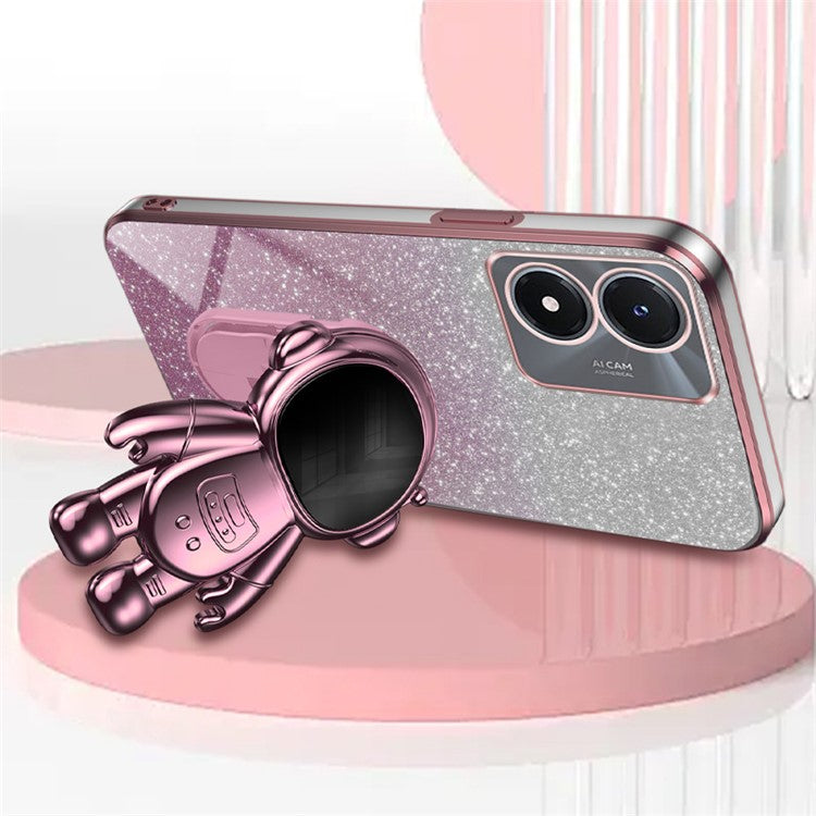 Phone Case for vivo Y02s 4G Astronaut Kickstand PC+TPU Cover Slim-Fit Phone Shell - Pink