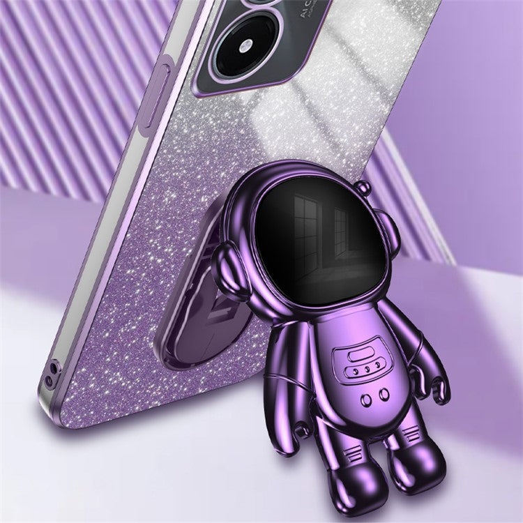 Phone Case for vivo Y02s 4G Astronaut Kickstand PC+TPU Cover Slim-Fit Phone Shell - Purple