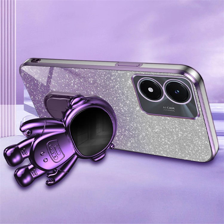 Phone Case for vivo Y02s 4G Astronaut Kickstand PC+TPU Cover Slim-Fit Phone Shell - Purple