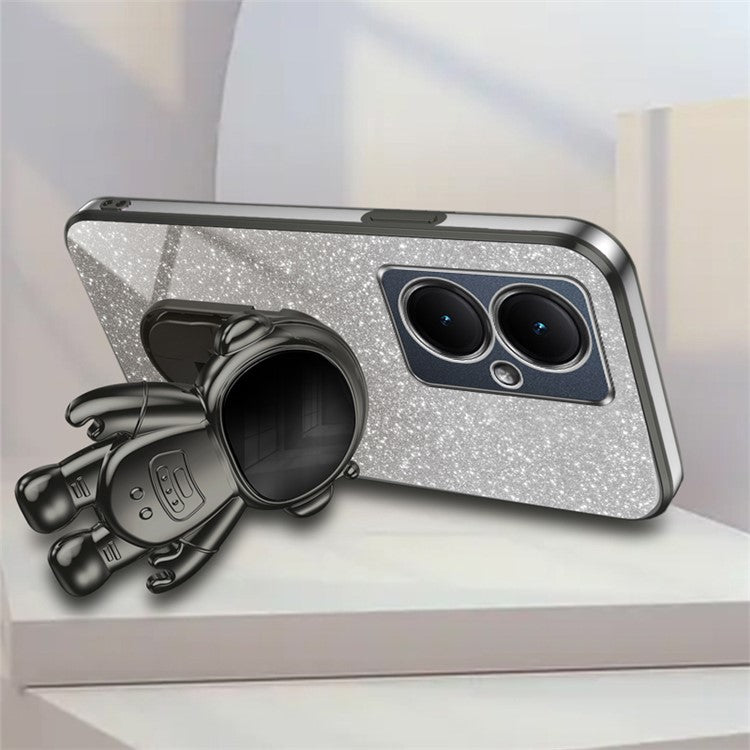 Dustproof Phone Case for vivo Y35m+ 5G / Y35+ 5G / Y27 4G Cover Stable Kickstand PC+TPU Phone Shell - Black