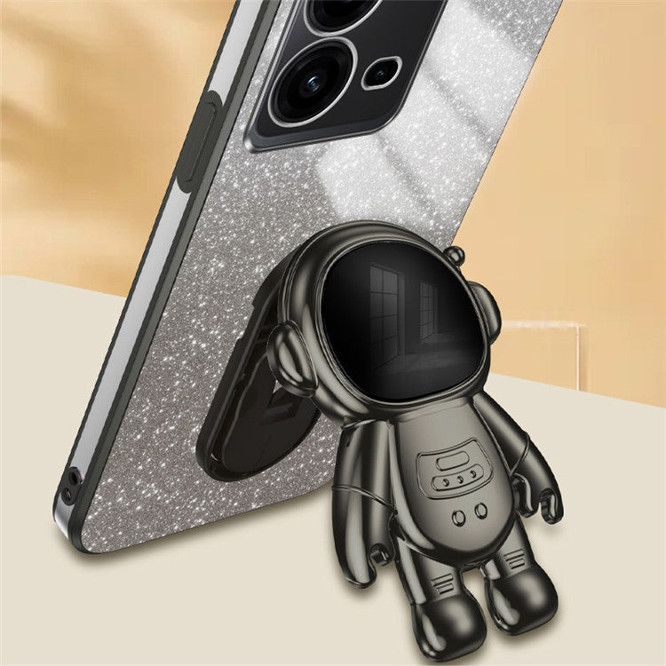 Anti-Scratch Phone Case for vivo V25 5G Astronaut Kickstand PC+TPU Cover Phone Shell - Black