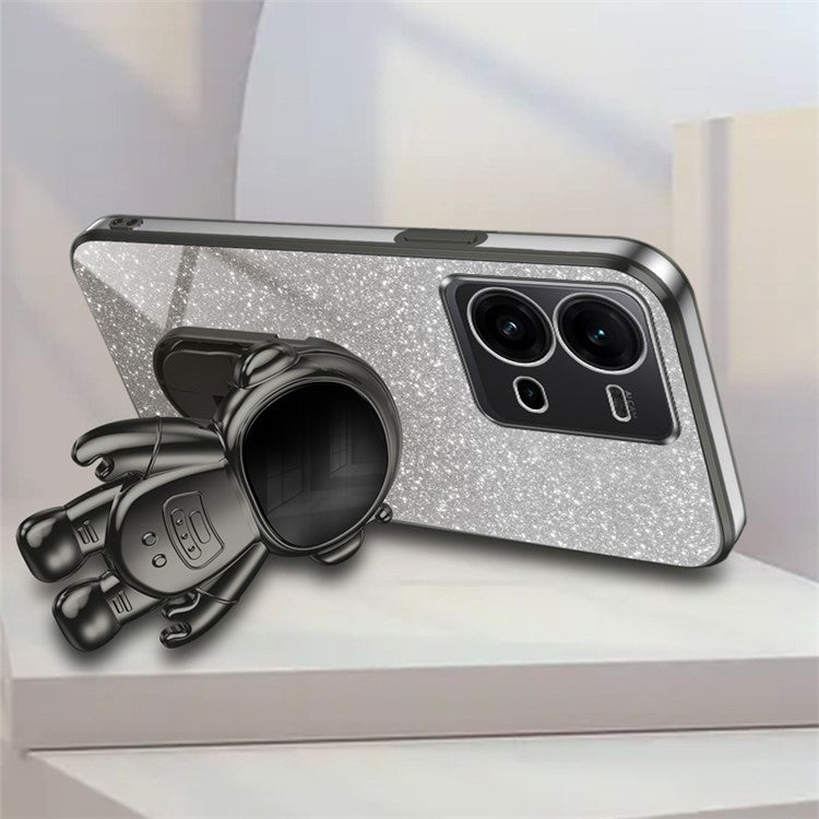 Anti-Scratch Phone Case for vivo V25 5G Astronaut Kickstand PC+TPU Cover Phone Shell - Black