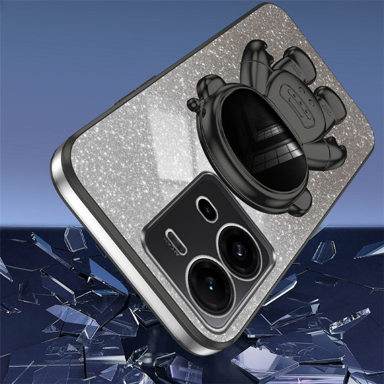 Anti-Scratch Phone Case for vivo V25 5G Astronaut Kickstand PC+TPU Cover Phone Shell - Black