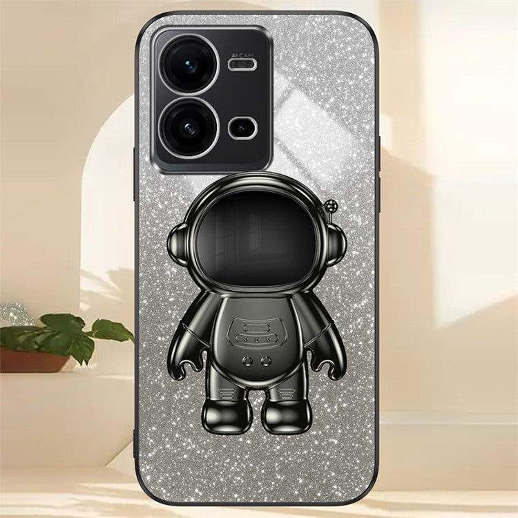 Anti-Scratch Phone Case for vivo V25 5G Astronaut Kickstand PC+TPU Cover Phone Shell - Black