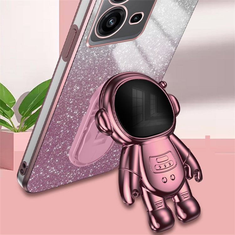 Anti-Scratch Phone Case for vivo V25 5G Astronaut Kickstand PC+TPU Cover Phone Shell - Pink