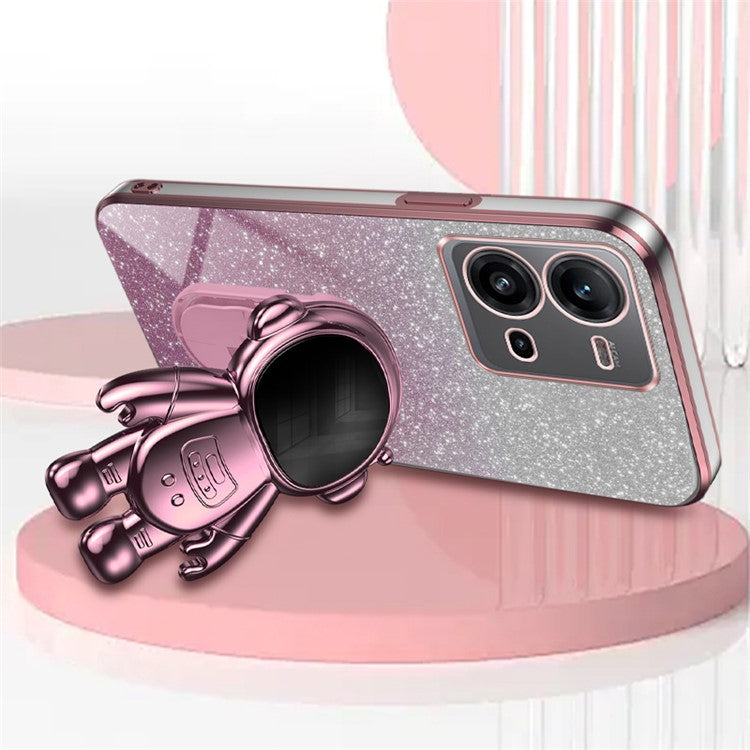 Anti-Scratch Phone Case for vivo V25 5G Astronaut Kickstand PC+TPU Cover Phone Shell - Pink