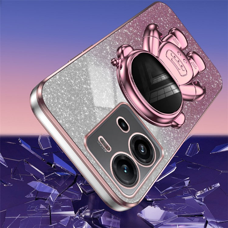 Anti-Scratch Phone Case for vivo V25 5G Astronaut Kickstand PC+TPU Cover Phone Shell - Pink