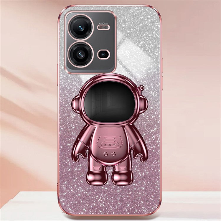 Anti-Scratch Phone Case for vivo V25 5G Astronaut Kickstand PC+TPU Cover Phone Shell - Pink