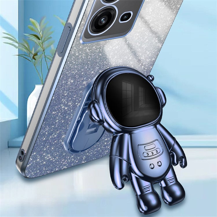 Anti-Scratch Phone Case for vivo V25 5G Astronaut Kickstand PC+TPU Cover Phone Shell - Blue