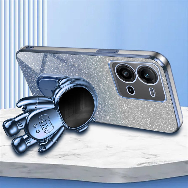 Anti-Scratch Phone Case for vivo V25 5G Astronaut Kickstand PC+TPU Cover Phone Shell - Blue