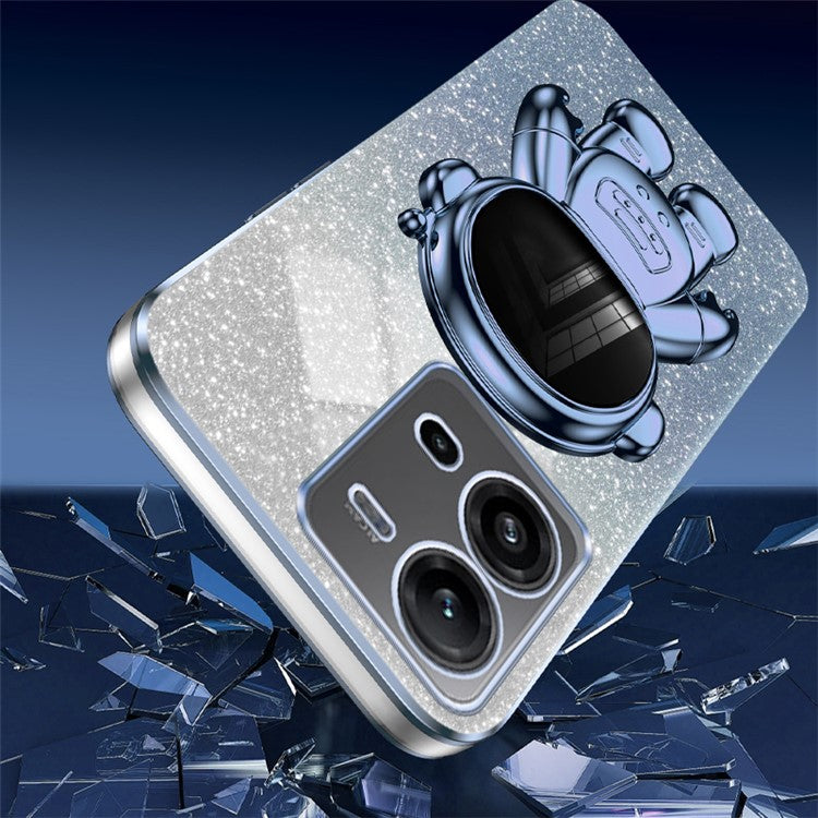Anti-Scratch Phone Case for vivo V25 5G Astronaut Kickstand PC+TPU Cover Phone Shell - Blue