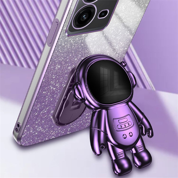 Anti-Scratch Phone Case for vivo V25 5G Astronaut Kickstand PC+TPU Cover Phone Shell - Purple