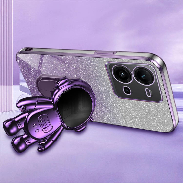 Anti-Scratch Phone Case for vivo V25 5G Astronaut Kickstand PC+TPU Cover Phone Shell - Purple