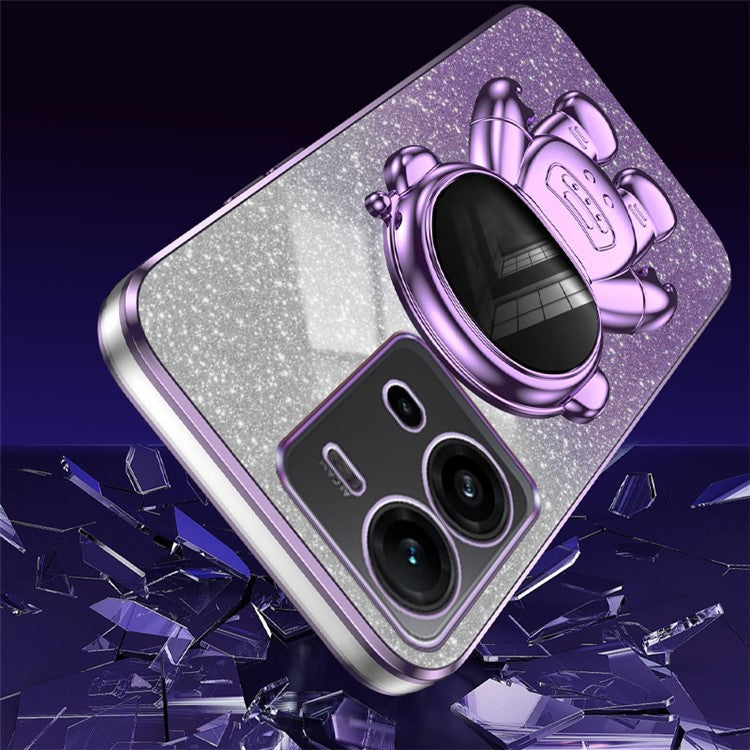 Anti-Scratch Phone Case for vivo V25 5G Astronaut Kickstand PC+TPU Cover Phone Shell - Purple