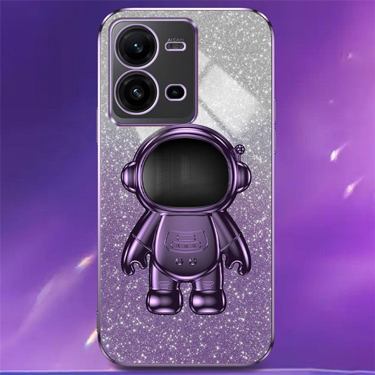 Anti-Scratch Phone Case for vivo V25 5G Astronaut Kickstand PC+TPU Cover Phone Shell - Purple