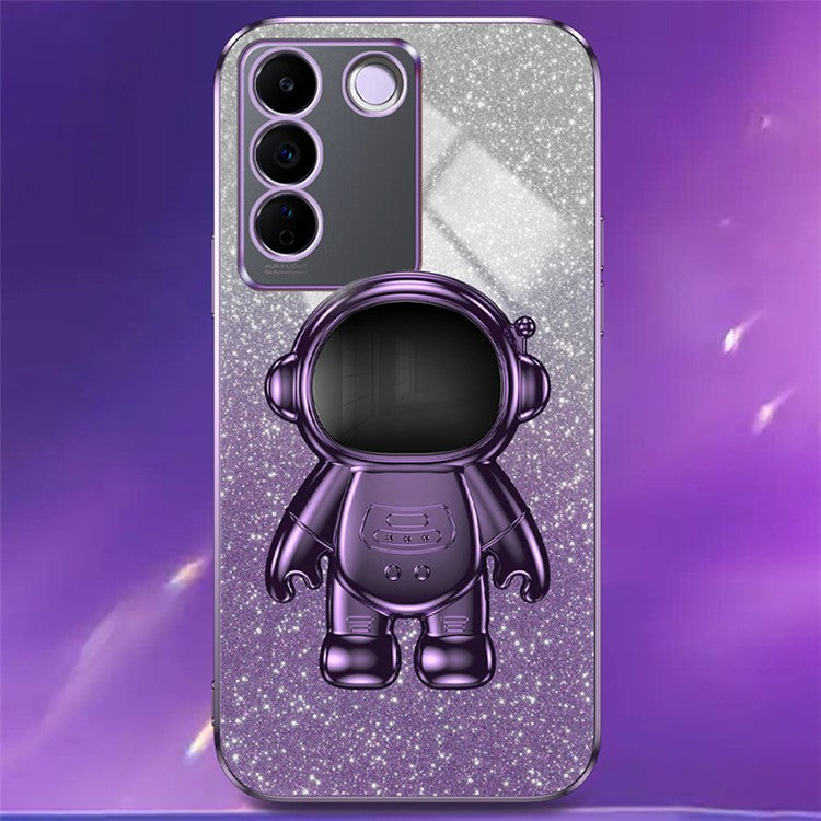 For vivo S16e 5G Electroplating Phone Case Astronaut Kickstand PC+TPU Cover Phone Shell - Purple
