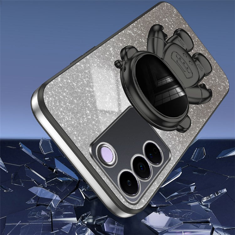 For vivo S16e 5G Electroplating Phone Case Astronaut Kickstand PC+TPU Cover Phone Shell - Black