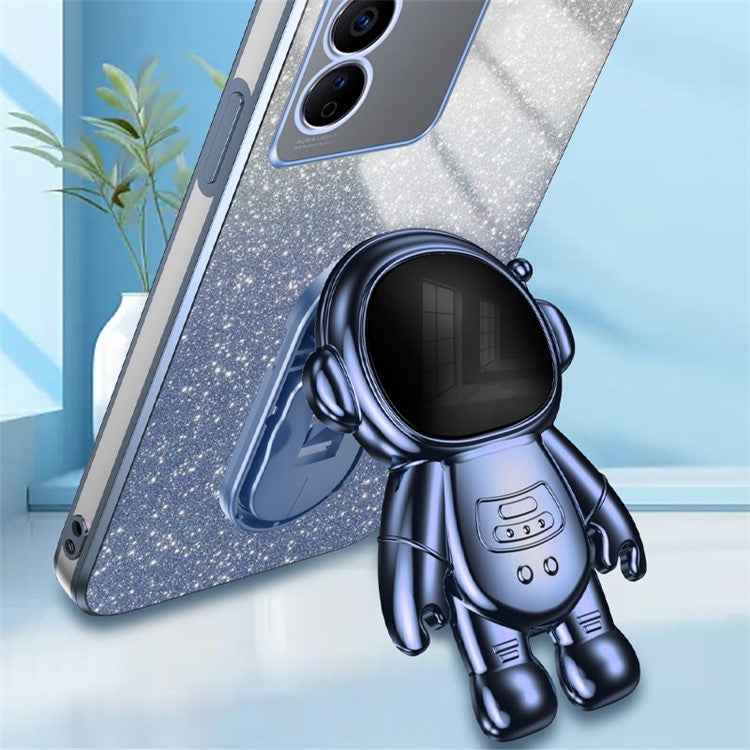 For vivo S16e 5G Electroplating Phone Case Astronaut Kickstand PC+TPU Cover Phone Shell - Blue