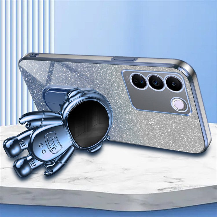 For vivo S16e 5G Electroplating Phone Case Astronaut Kickstand PC+TPU Cover Phone Shell - Blue