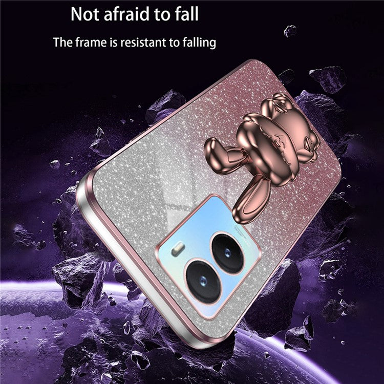 For vivo Y35 5G Pull-Out Kickstand Phone Protective Case Cartoon Rabbit Decor Cover - Pink