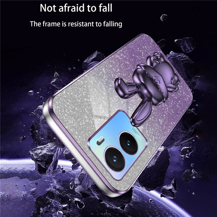 For vivo Y35 5G Pull-Out Kickstand Phone Protective Case Cartoon Rabbit Decor Cover - Purple