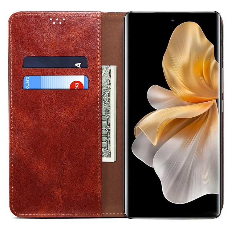 For vivo S18 5G / V30 5G Case Waxy Crazy Horse Texture Full Protection Phone Cover - Brown