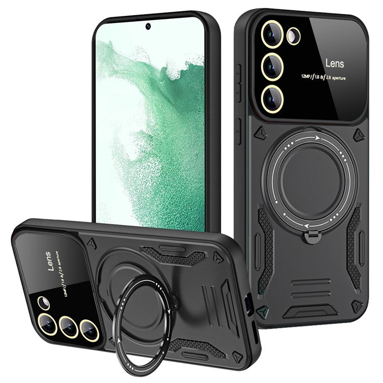 For Samsung Galaxy S22+ 5G Magnetic Case PC+TPU Phone Cover with Metal Kickstand - Black