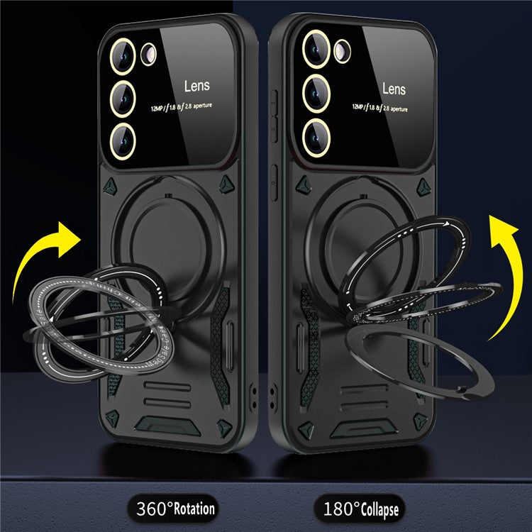 For Samsung Galaxy S22+ 5G Magnetic Case PC+TPU Phone Cover with Metal Kickstand - Black